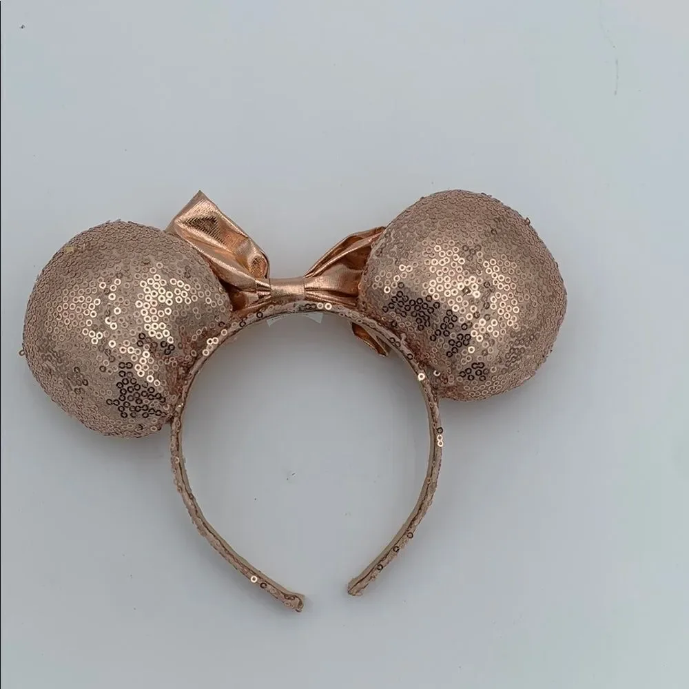 Sequin rose gold pink Disney Mickey Mouse Ears Headband with Bow